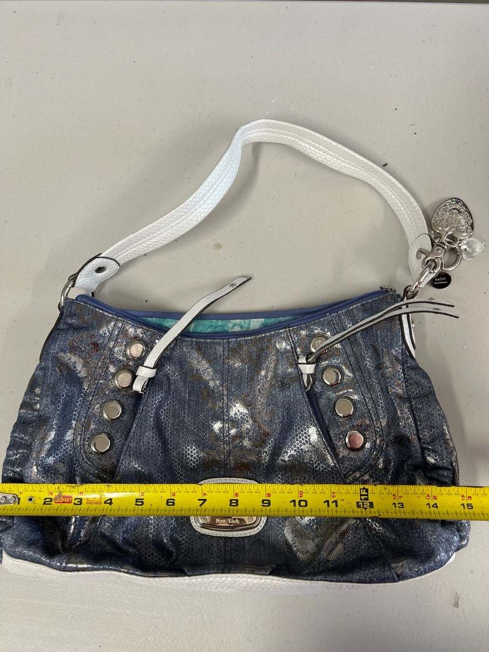 Kathy Van Zeeland Metallic Blue Floral Shimmer Shoulder Bag